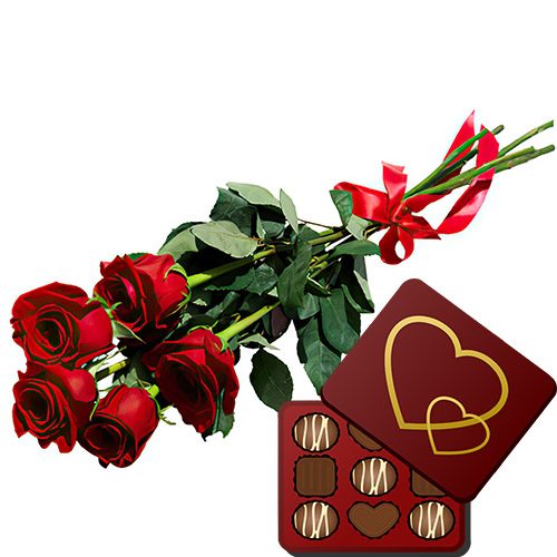 Фото товара 5 червоних троянд із цукерками у Тернополі
