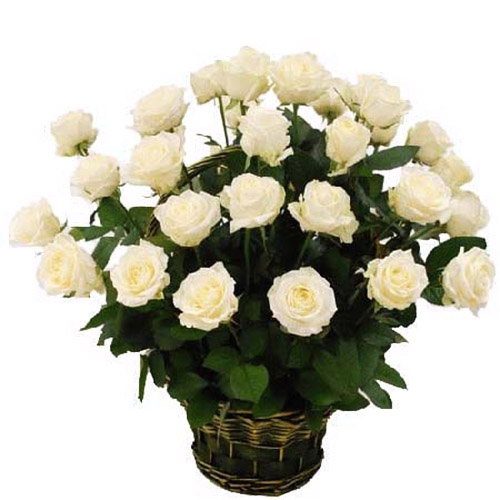 Фото товара 35 білих троянд у кошику у Тернополі