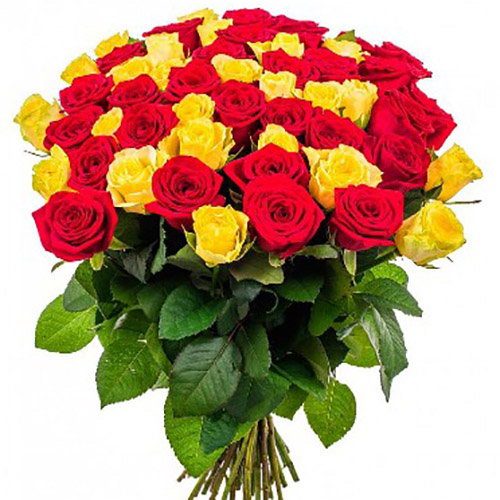 Фото товара 51 троянда: червона і жовта у Тернополі