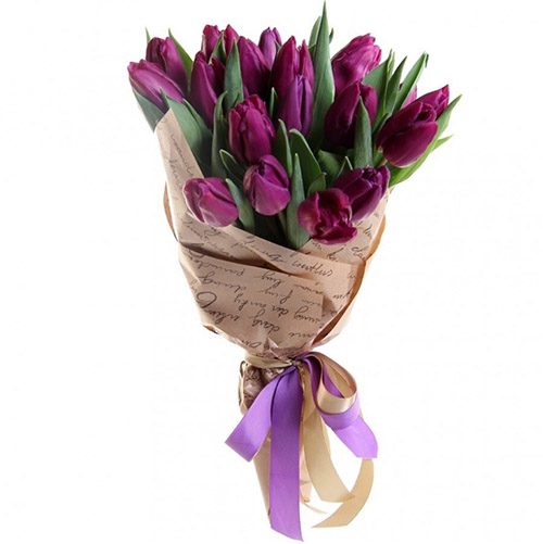 Фото товара 21 пурпурный тюльпан в крафт у Тернополі