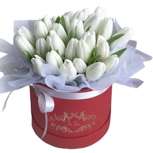 Фото товара 31 белый тюльпан в коробке у Тернополі
