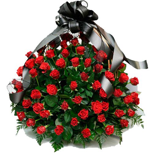 Фото товара 100 багряних троянд "Полум'я" в кошику у Тернополі