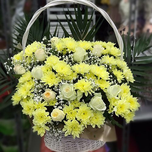 Фото товара Корзина "Жёлтые хризантемы и розы"" у Тернополі