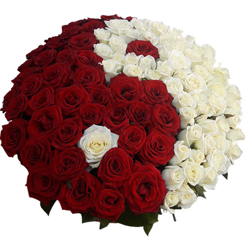 Фото товара 101 троянда "Інь-Ян" у кошику у Тернополі