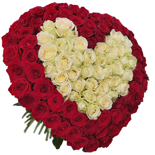 Фото товара Серце 101 троянда - червона і біла у Тернополі