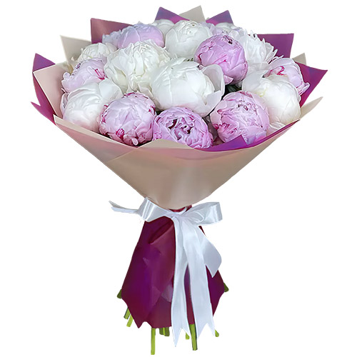 Фото товара 19 белых и розовых пионов у Тернополі